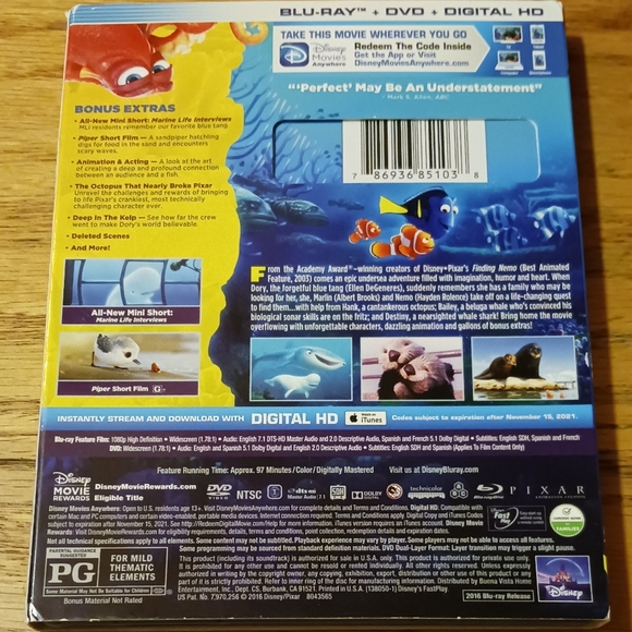 Disney Pixar FINDING DORY on BLU-RAY + DVD - Picture 2 of 2